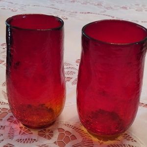Vintage Red Crackle Tumbler Glasses hand blown